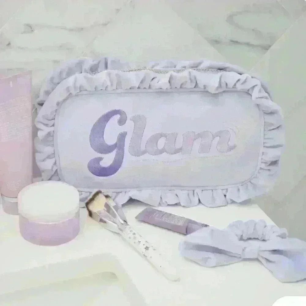 Stoney Clover Lane Galaxy Embroidered Velvet Ruffle Small Glam Pouch